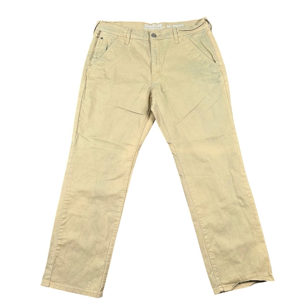 Signature by Levi Strauss S67 Athletic Fit Chinos Khaki Tan Mens 34x28 Stretch